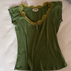 vintage green babydoll tee with lace